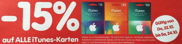 Interspar: 15% Rabatt auf alle iTunes Karten (bis 24.10.2015)