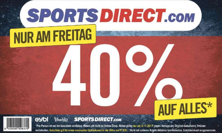 SportsDirect: -40% Sofort-Rabatt auf Alles - am 3.11.2017
