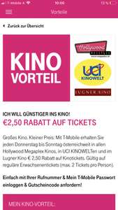 (NUR für T-Mobile Kunden) Bei ausgewählten Kinos bekommt man einen Rabatt von 2,50€!