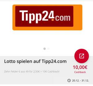 Cashback für Lotto spielen auf tipp24.com