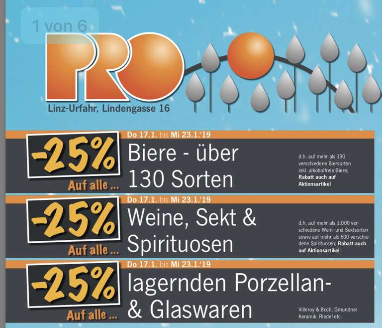 [Pro Kaufland Linz] -25% auf Bier, Sekt, Wein, Spirituosen & Porzellan- und Glaswaren