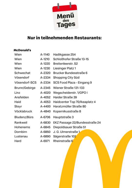 [McDonalds] Menü des Tages um 5,90 Euro in teilnehmenden Restaurants!