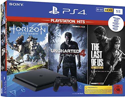 Sony PlayStation 4 Slim - 1TB PlayStation Hits Bundle (Uncharted 4, The Last of Us, Horizon Zero Dawn) (+2. Controller für 299,99 €)