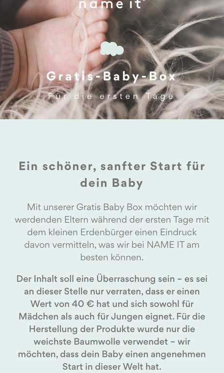 Name it-Freebie: gratis Baby-Box im Wert von € 40,—