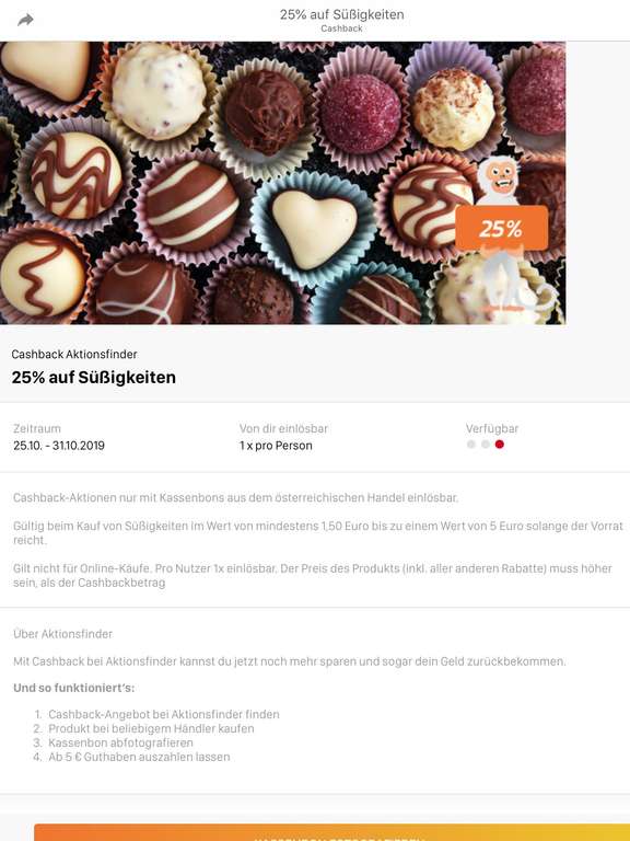 25% Cashback auf Süßigkeiten (Aktionsfinder App)