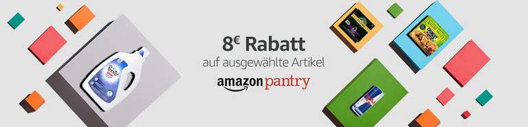 Amazon Pantry: 8€ Rabatt ab 40€, kostenloser Versand, 5€ Rabatt 1. Bestellung (nur ausgewählte Artikel)