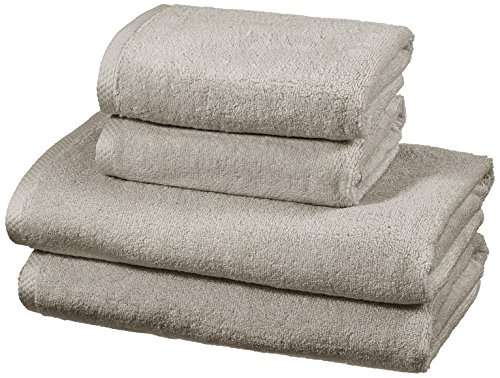 AmazonBasics - Handtuch-Set, schnelltrocknend, 2 Badetücher und 2 Handtücher - Platingrau, 100% Baumwolle