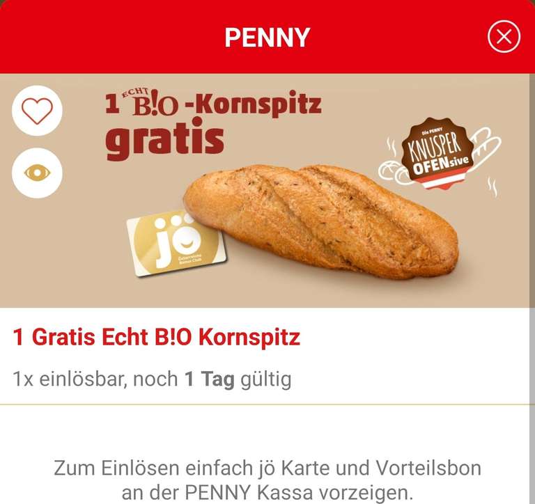 JÖ App: gratis Bio Kornspitz bei Penny