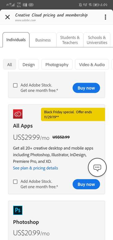 Creativ Cloud Adobe alle Programme Black Friday Sale