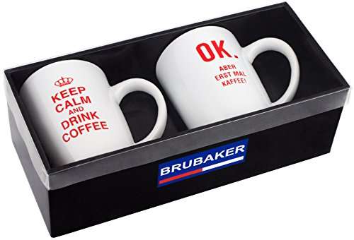 BRUBAKER "Keep calm and drink coffee!" Tassen Set aus Keramik - Grußkarte und Geschenkpackung