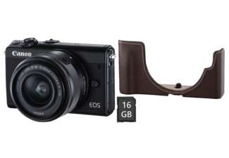 CANON Systemkamera EOS M100 schwarz mit Objektiv EF-M 15-45mm + EH31-FJ Fronthülle + 16GB Speicherkarte