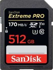 SanDisk Extreme PRO 512 GB SDXC Memory Card, Up to 170 MB/s, Class 10, U3, V30