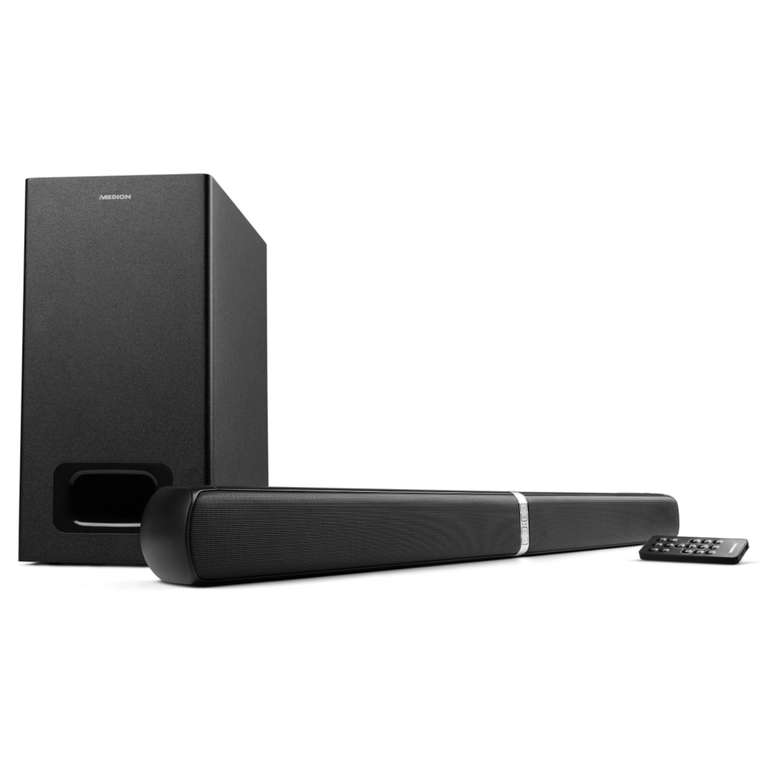 MEDION 2in1 Convertible Bluetooth TV Soundbar inkl. Subwoofer (NFC, AUX, optischer Eingang, HDMI ARC mit CEC) oder als B-Ware für € 54,90