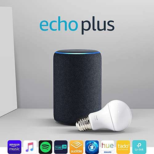 Amazon Echo Plus (2. Gen.), Anthrazit Stoff + Philips Hue White Lampe
