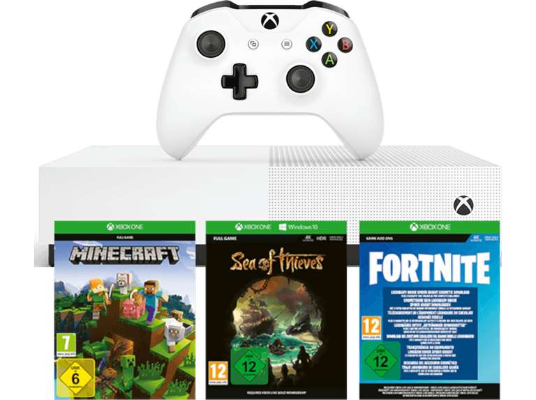[MEDIA MARKT] MICROSOFT Xbox One S 1TB All Digital Edition weiß (Konsole ohne optisches Laufwerk) + 3 Spiele Bestpreis