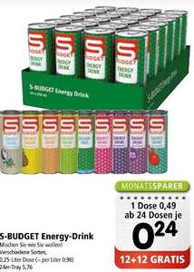 SPAR / INTERSPAR / EUROSPAR | S-Budget Energy Drink 12 + 12 gratis ab 24 Dosen Do 05.12. bis Mi 08.01.20
