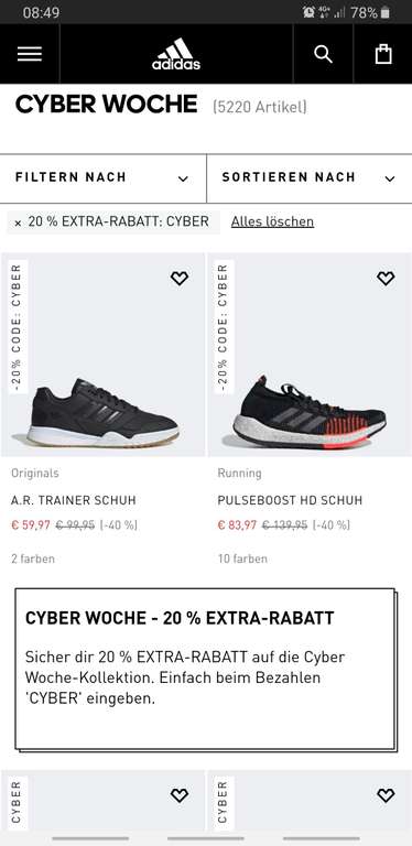 Cyber Woche Adidas -20% Extra Rabatt