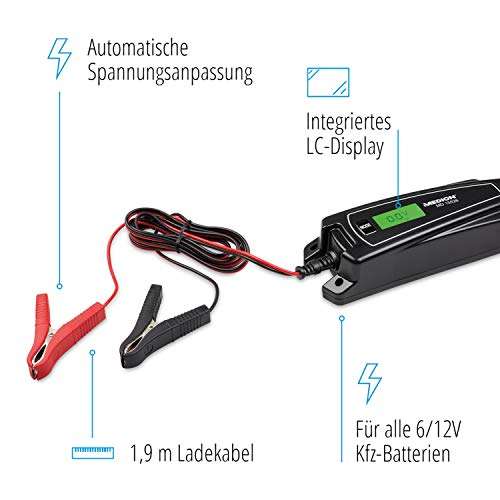 MEDION KFZ-Batterieladegerät, LC-Display, auch für Motorradbatterien