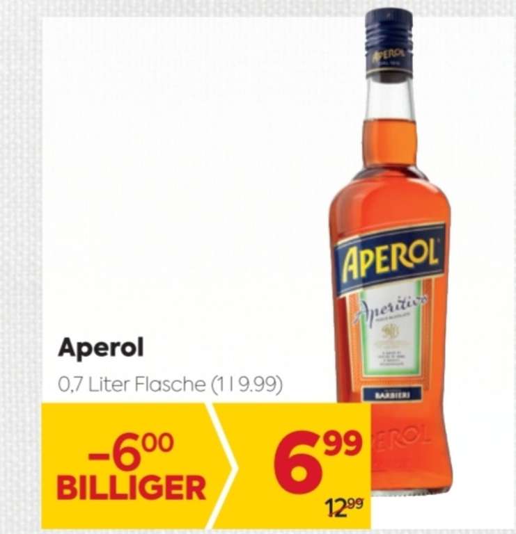 [Billa] Aperol 0.7 L zum Bestpreis von eur 3.74 ever! (auch als Aperol Spritz um eur 5.23)