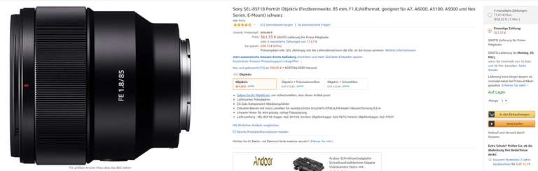Sony 85mm F1.8 bzw. Sony 24-105 derzeit sehr günstig!