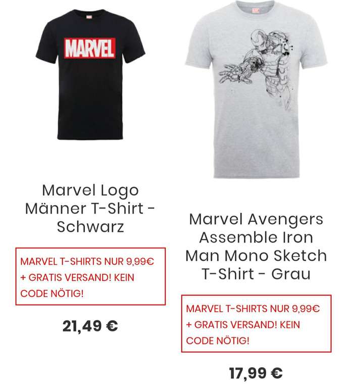 Marvel T-Shirts für 9,99 +kostenloser Versand