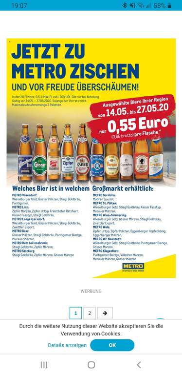 *Lokal bei Metro* Bier in Flaschen um 0,66€ bei Kistenkauf