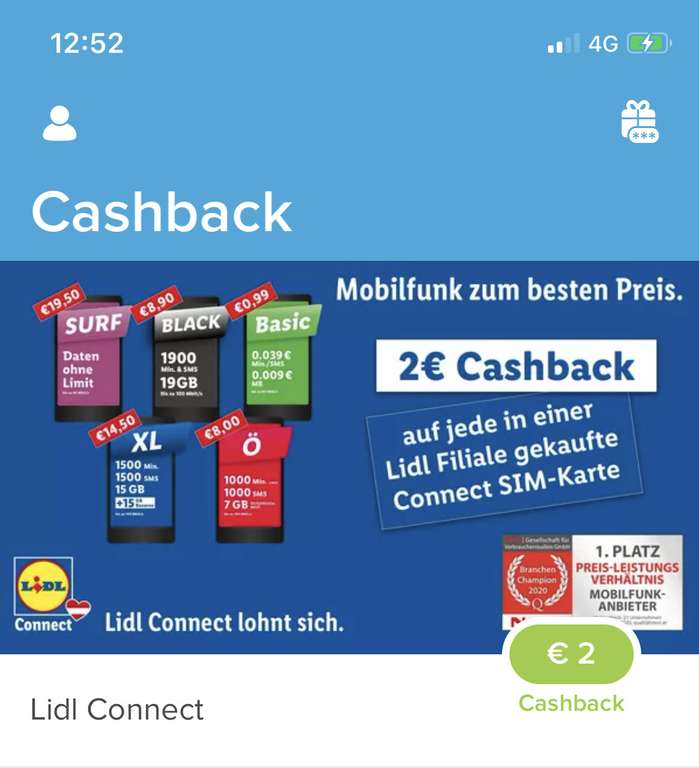 Lidl Connect 2,- Cashback bei Marktguru