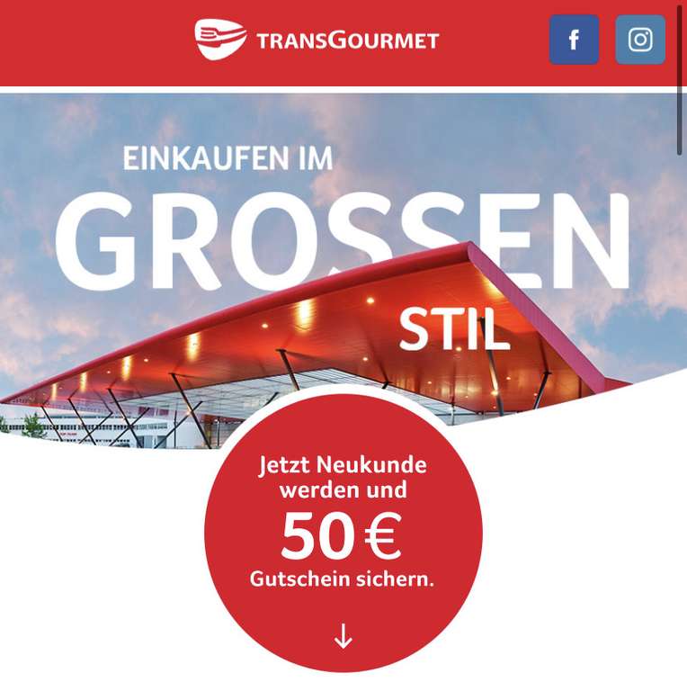 Transgourmet - 50€ Gutschein für Selbständige - ab 100€ Einkaufswert