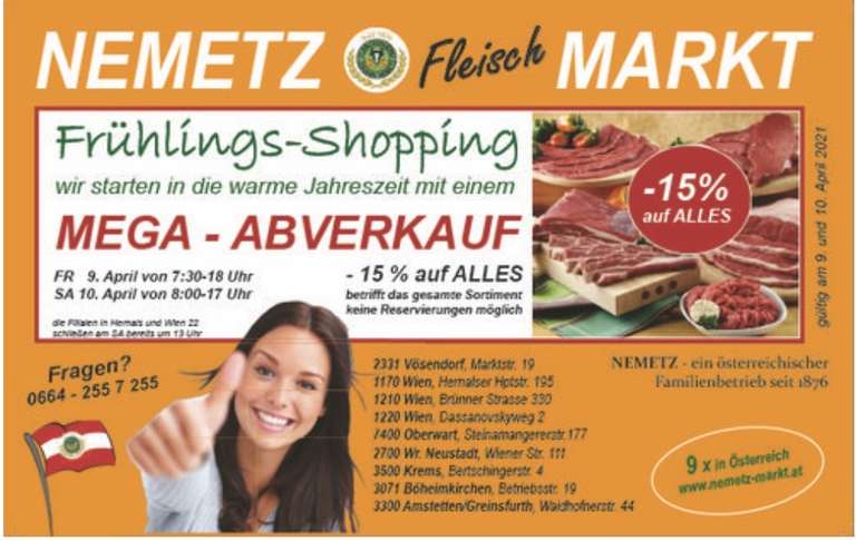 Nemetz Markt: -15% auf Alles am 28./29.01.2022​