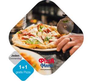 "Drei & PiZZA MANN" 2 Pizzen jeden Donnerstag zum Preis von einer Pizza: exklusiv für Drei Kunden
