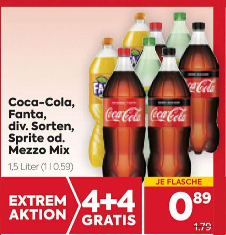 Fanta, Coca-Cola, Sprite, Mezzo Mix 1,5l 4+4 gratis beim Billa/Billa Plus