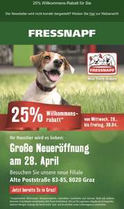 25% Willkommensrabatt bei Fressnapf in Eggenberg