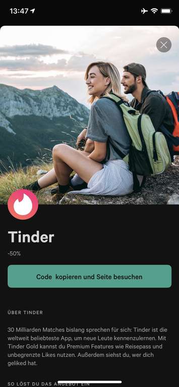 [Dating] Tinder Gold -50% für 1 Monat