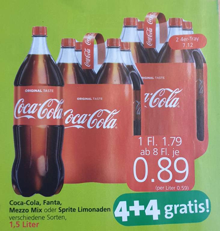 Coca-Cola, Fanta, Mezzo-Mix u. Sprite, 1,5 Liter Aktion bei Spar, Interspar und Eurospar