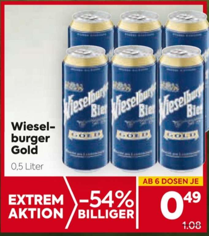 Wieselburger Gold 0,5 l um 0,49 Euro, ab 6 Dosen bei Billa und Billa-Plus ab 24.Juni