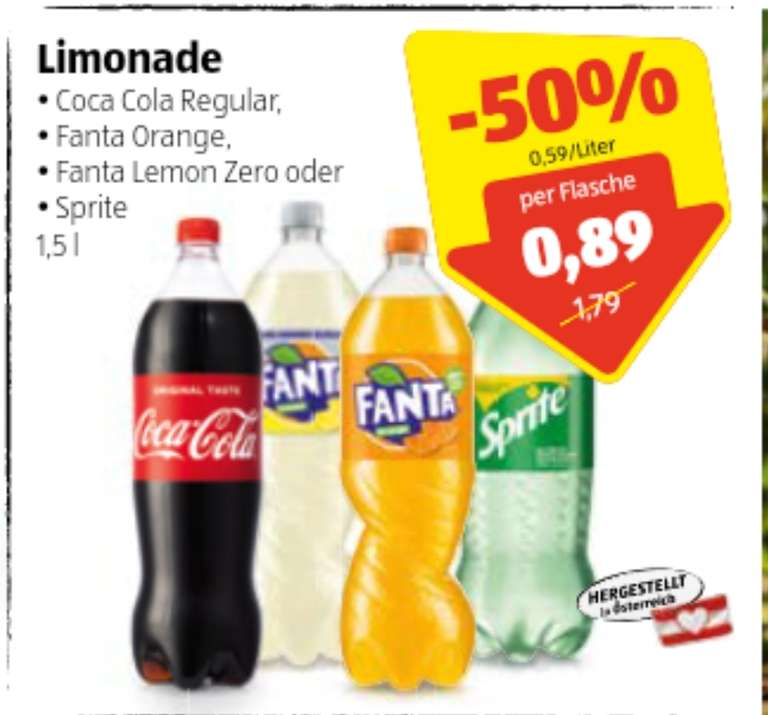 Coca Cola, Fanta, Sprite in der 1,5 l Flasche in Aktion bei Hofer