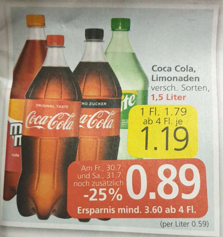 Coca Cola Limonaden (div. Sorten) 1,5 l und andere alkoholfreie Getränke in Aktion bei Spar, Eurospar und Interspar