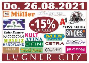 15% Rabatt auf ALLES in 22 Shops der Lugner City inkl. Müller