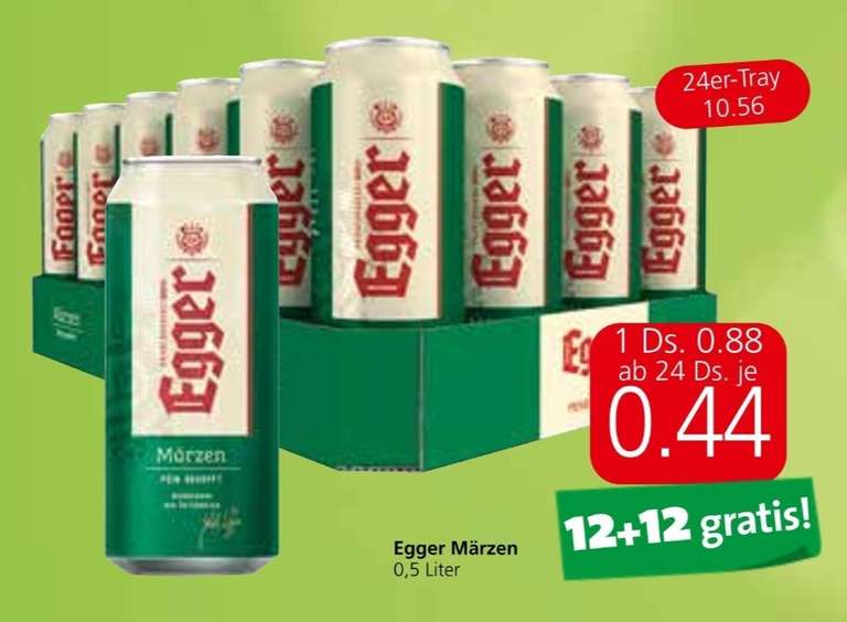 Bieraktion 12+12gratis (Egger Dose, Wieselburger 0,3 Flasche, Zipfer 0,5 Flasche ) u. 6+6gratis. (Heineken) bei Spar, Euro- u. Interspar