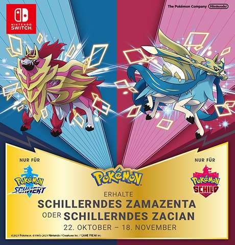 Schillerndes Zamazenta oder Schillerndes Zacian für Pokémon Schwert/Pokémon Schild (Lokal & Online)