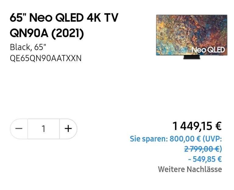 65" Neo QLED 4K TV QN90A (2021) für 1449,15€