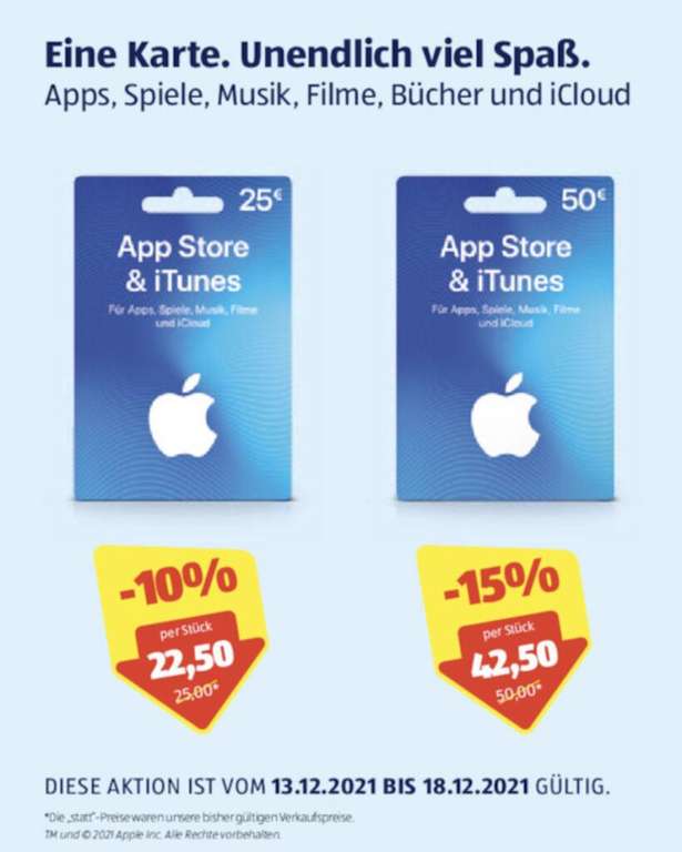 Hofer - Apple App Store & iTunes-Geschenkkarten bis zu -15%