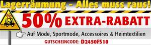Lagerräumung: 50% Rabatt bei Discount24 auf Mode, Accessoires, Möbel, Spiele und Garten