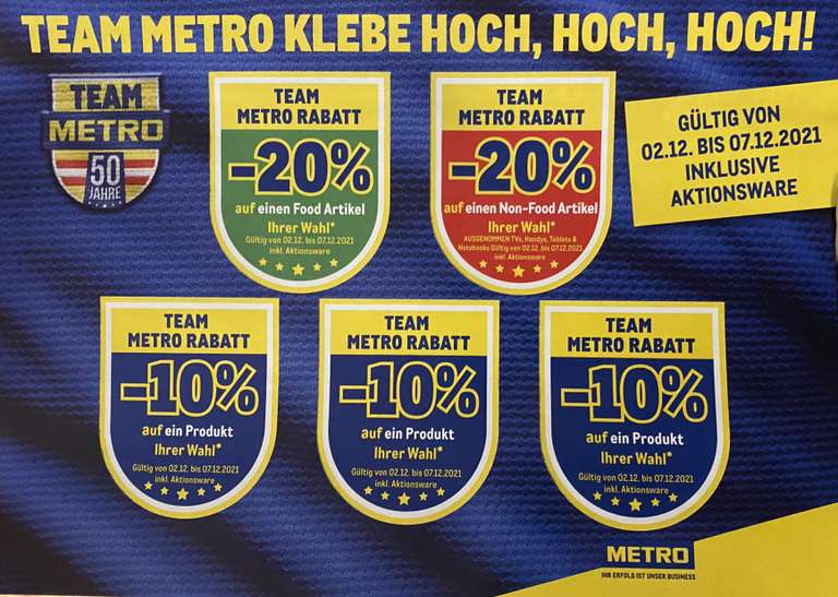 Metro -20% bzw. -10% Sticker inkl. Aktionsware