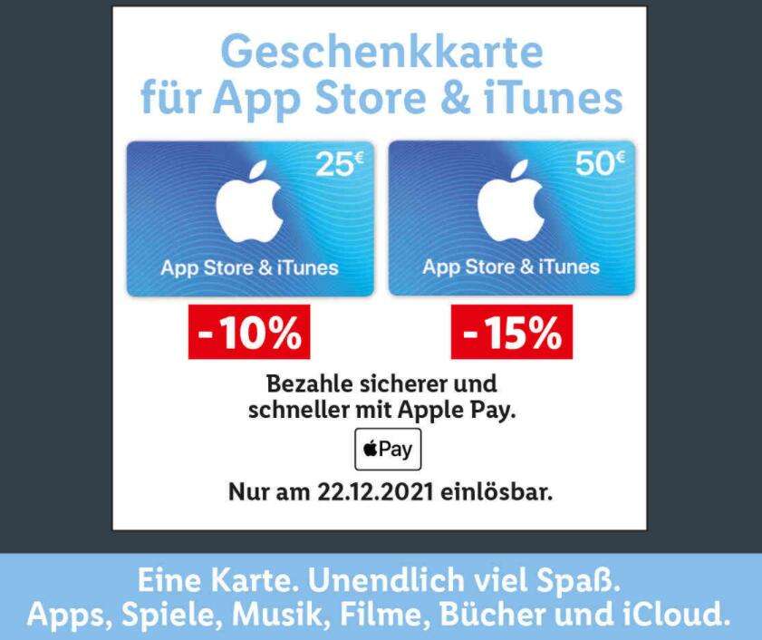 Apple iTunes Guthabenkarten mit -15% bzw. -10% bei Lidl