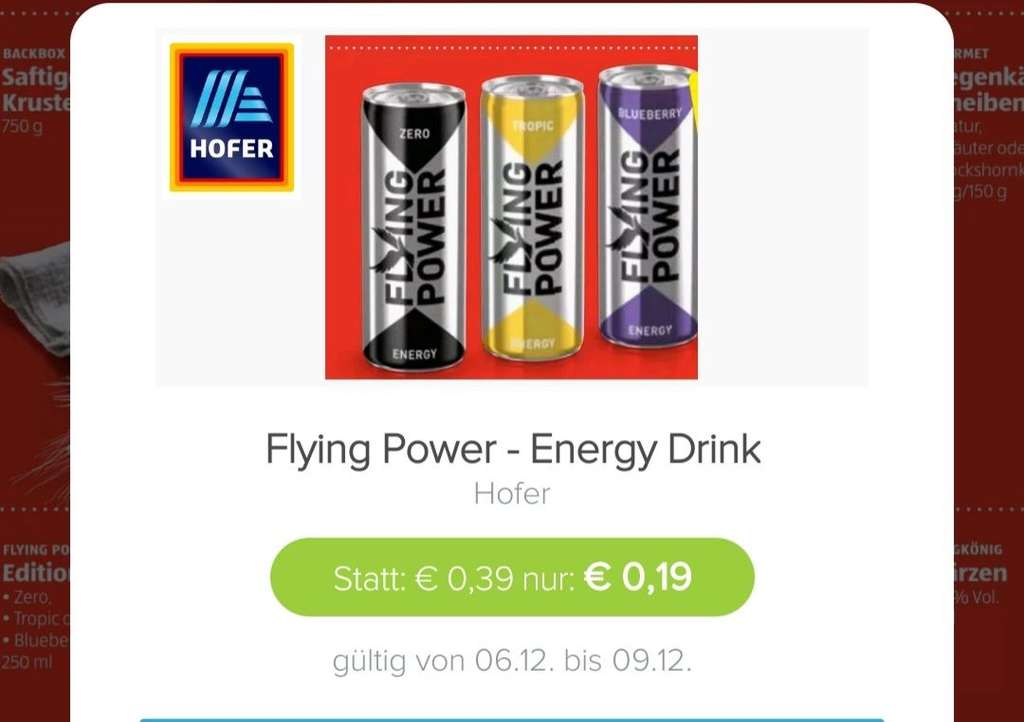 [HOFER] Flying Power Energy Drink zum Top Preis