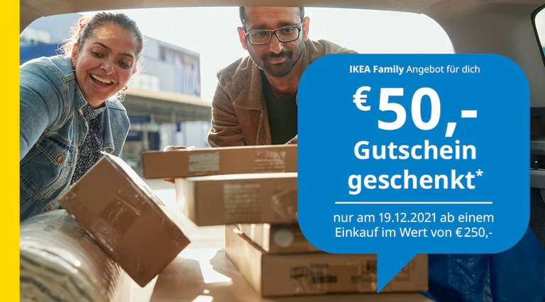 50 Euro IKEA Gutschein geschenkt am 19.12.2021 ab einem Einkauf ab 250 Euro