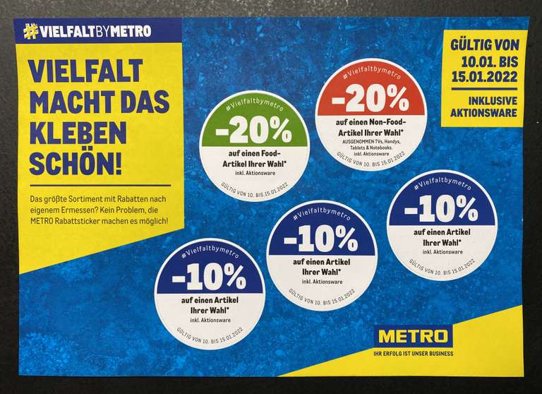 Metro Rabatt Sticker -20% bzw. -10%