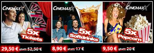 Cinemaxx Gutscheine für Eintritt, Softdrinks und Popcorn