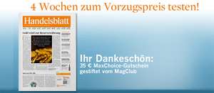 MagClub: Handelsblatt 4 Wochen mit effektiv 0,10 € Gewinn lesen